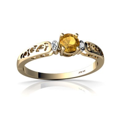 14K Yellow Gold Round Genuine Citrine Filligree Ring Size 6