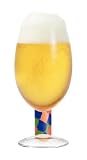 Beer Glass, Navaja, Color Checked Stem w/ Decorative Napkin. Designer Color Enamel Stem Beer Goblet