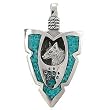 Southwestern Wolf and Wolf Paw Arrowhead Pendant in Sterling Silver with Turquoise Chip Inlay for Men or Women, #10364