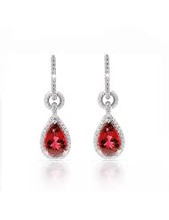 4.81 Ruby & VS Diamonds Dangling Pendant Earrings 14K Gold