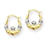 14k Gold with Rhodium Mini Claddagh Hoop Earrings