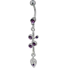 Pugster Purple Crystal Dangling Vine Dangle Belly Ring by Dangling Steel Belly Rings