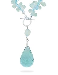 17 in. Sterling Silver and Blue Topaz Toggle Necklace with Briolette Drop