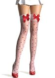 Sheer Thigh Highs With Woven Heart Prints And Satin Bow by Leg avenue
