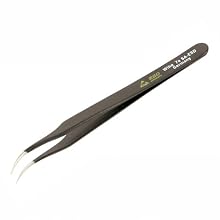 Wiha 44510 Stainless Steel Curved, Extra Fine Professional ESD Precision Tech Tweezer with Static Dissipative Grip and Hypo Allergenic