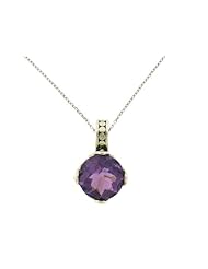 O&G Australia Natural 14mm Round Checkerboard Pattern Amethyst Pendant Set in 925 Sterling Silver (9cttw)