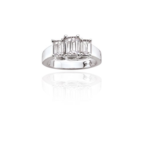 14k White Gold Emerald Cut Diamond 3-Stone Ring (I-J Color, I1 Clarity)
