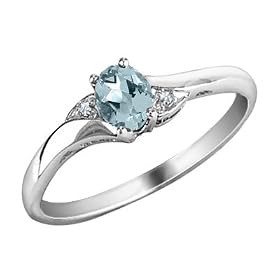 Aquamarine Ring with Diamonds in 10K White Gold, Size 5 by