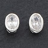 Sterling Silver 5x6mm CZ (Cubic Zirconia) Oval Bezel Stud Earrings