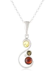 Sterling Silver Multi-Color Amber Charming Pendant Necklace , 18"