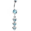 Aqua Gem Trio of Hearts Drop Belly Ring