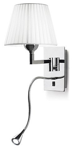 Polished Chrome Bedside Light with White Shade and LED Reading Lamp - HP011523 Polished Chrome Bedside Light with White Shade and LED Reading Lamp - HP011523