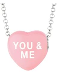 Sterling Silver 12mm Lt Pink enamel Sweethearts YOU & ME Heart Pendant
