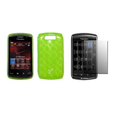 Green Silicone Gel Skin Ultra Guard Thermoplastic Polyurethane Cover Case + Crytal Clear Screen Protector for BlackBerry Storm 2 (9550 / 9520)