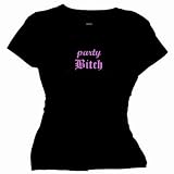 Flirty Diva Tees Woman's SoftStyle T-Shirt-Party Bitch-Black-Pink Pearl