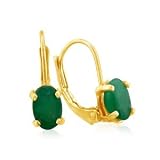 Emerald Gemstone Jewelry: 1 1 4ct Leverback Oval Emerald Earrings in 14k Yellow Gold | Fine...