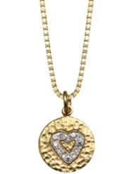 Sterling Silver with Yellow Gold Flashed Cubic Zirconia Heart Pendant Necklace, 18"