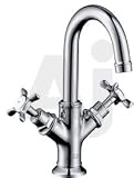 Hansgrohe Axor Massaud Series 16505821 Double Cross Handle Lavatory Faucet with 4-5/8 Reach, 9-5/8 Height, 90 Degree Ceramic Cartridge and Swivel Spout of 150 Degrees: Brushed Nickel