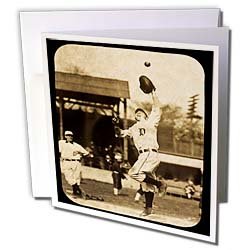 Scenes from the Past Magic Lantern Slides - Vintage Detroit Tigers Making the Catch Black and Cyan - Greeting Cards-12 Greeting Cards with envelopes
