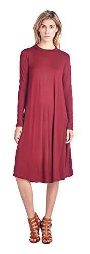 Womens Casual Long Sleeve U Neck Long Dress Top