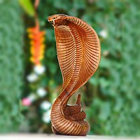 Wood statuette, 'Cobra'
