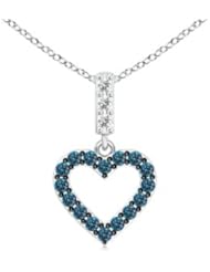 Round Enhanced Blue Diamond and White Diamond Open Heart Pendant
