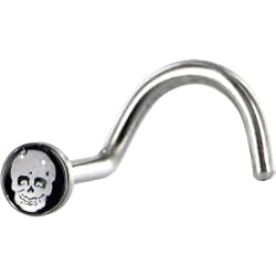 Surgical Steel Black and White Skull Logo Nose Ring