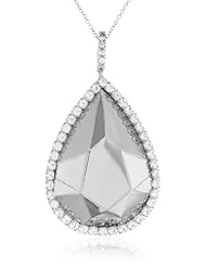 14K White Gold Italian Faceted Pear Drop and Cubic-Zirconia Pendant Necklace, 18"