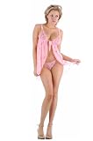 2 PC. Sheer floral embroidered babydoll with tie front, and img