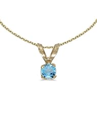 14k Yellow Gold Round Blue Topaz Pendant with 18" Chain