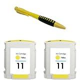 Two Yellow Remanufactured Ink Cartridge HP 11 XL HP11 HP11Y + Pen for HP Printers