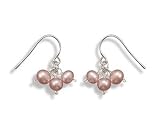 3 Small Pink Cultured Freshwater Pearls Silver Earrings on French Wire