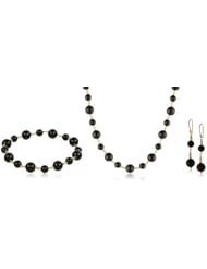 Black Onyx and Yellow Glass with Gold Over Silver Findings Jewelry Set