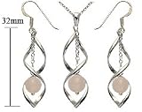 Silver Pendant & Earrings set - open twisted drop earrings with genuine rose quartz stones - Comes with 18' silver link chain. Beautifully designed and hand polished to a very high jewellery standard