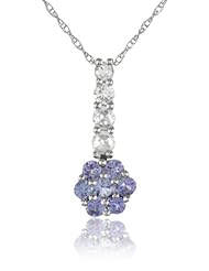 10k White Gold Tanzanite and White Sapphire Drop Pendant Necklace, 17"