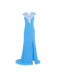 Chiffon Cap Sleeves Lace Applique Sequined Scoop Neck 2015 Evening Dress/Homecoming Dress/Prom Dress/Wedding Party Dress  with a Brush/Sweep Train 