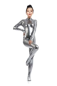 Treasure-box Women's Shiny Metallic Catsuit Zentai Dancewear Spandex Bodysuit (Made-To-Measure, Gray)