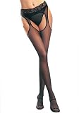 Lycra Sheer Garter Belt Suspender Nylon Stocking with Lace Waist and Garter Belt (Black-One Size)