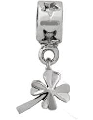 Four Leaf Clover Dangle Charm in Silver for 3mm Charm bracelets