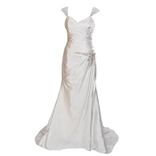 Artwedding Ruched Soft Satin Mermaid Wedding Dress with Rhinestone Straps,Ivory,16