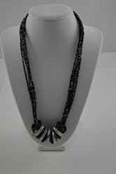 Necklace small Beads with 5 rings Black, 3 inch extensions