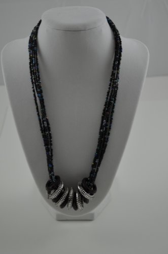 Necklace small Beads with 5 rings Black 3 inch extensions