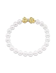 Akoya Pearl Bow Bracelet with Diamonds in 14K Yellow Gold (7-7.5mm)