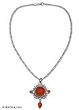Carnelian Pendant Necklace, 'Radiant Sun' 20 L