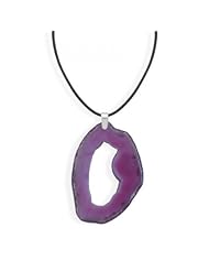 MMA Silver - 16 inch + 2 inch Leather Necklace with Sliced Purple Agate Pendant