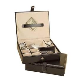 <b>Mens Jewelry Box-Black Faux Leather- (Carson)</b>
