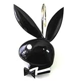 Black PLAYBOY bunny SHOWER CURTAIN HOOKS Rings bath NEW