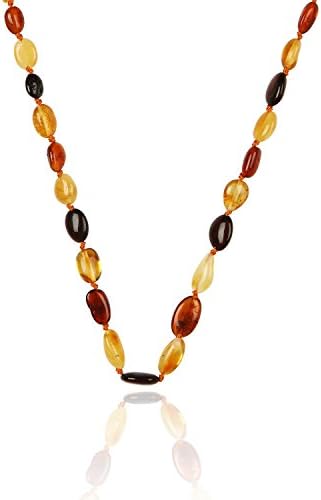 Amber Teething Necklace for Babies Unisex - Anti Flammatory, Drooling & Teething Pain Reduce Properties - Certificated Natural Oval Baltic Jewelry with the Highest Quality Guaranteed. Easy to Fastens with a Twist-in Screw Clasp Mothers Approved Remedies! (Beans Multi4)