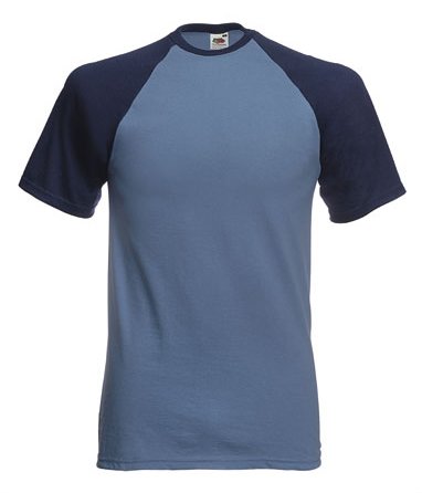 Fruit of the Loom short sleeve baseball t-shirt Steel blue and deep navy XL (44 - 46 inch chest)