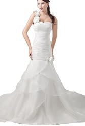 Organza One Shoulder Mermaid Tiered Evening Dress  with a Court Train 